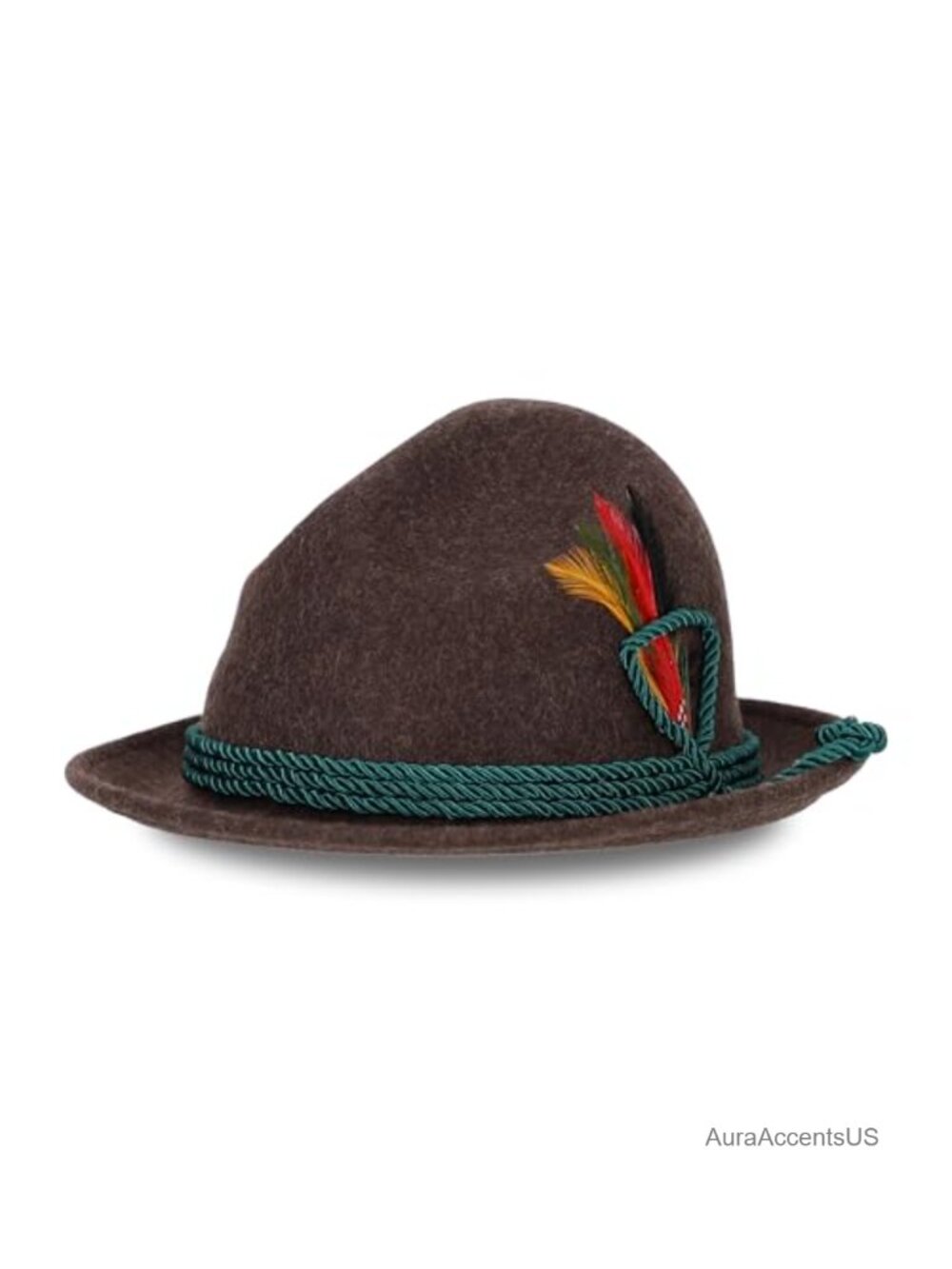 100% Wool Alpine Hat Adjustable Bavarian Oktoberfest with Real Feather